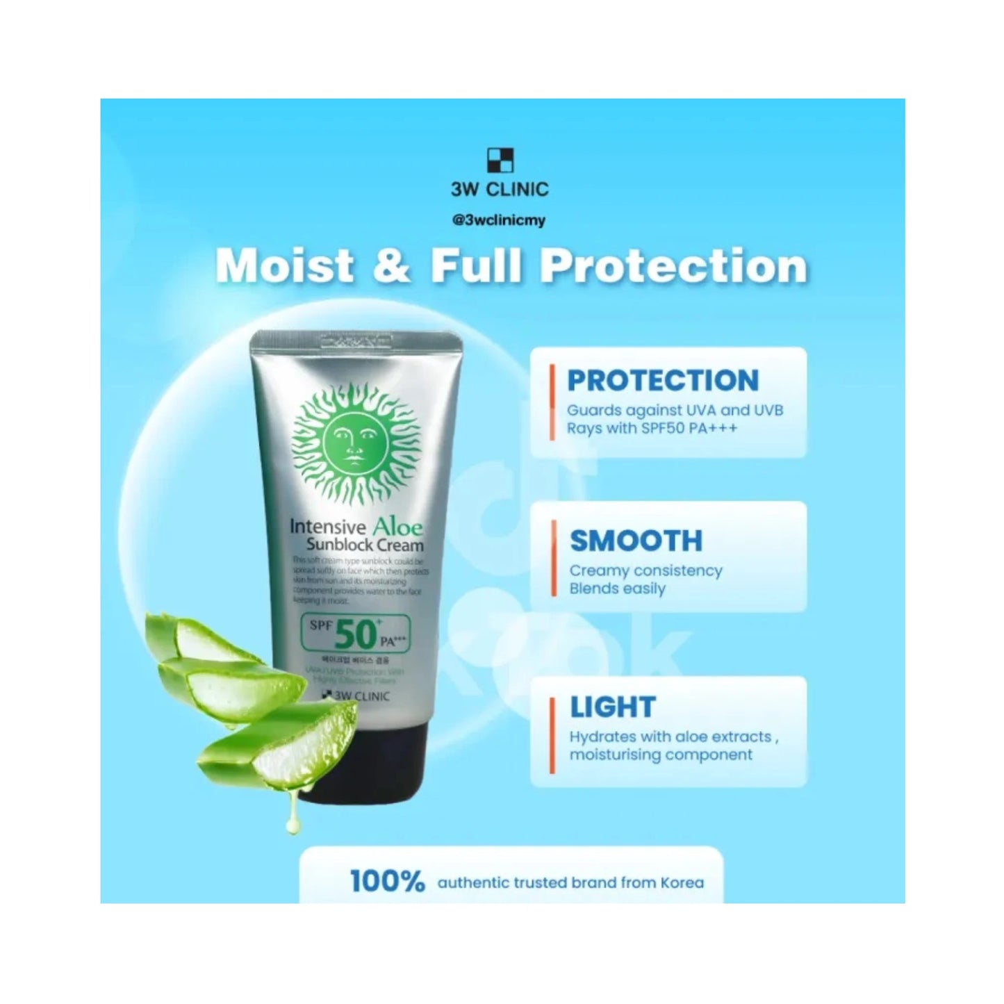 3W Clinic Intensive Aloe Sunblock Cream with SPF50+ PA+++ 70ml