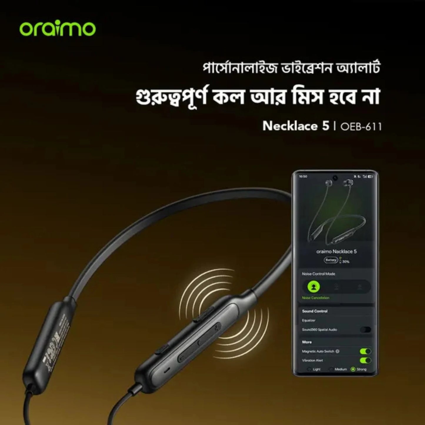 oraimo Necklace 5 Tahsan Tuned Noise Cancellation Wireless Headphone