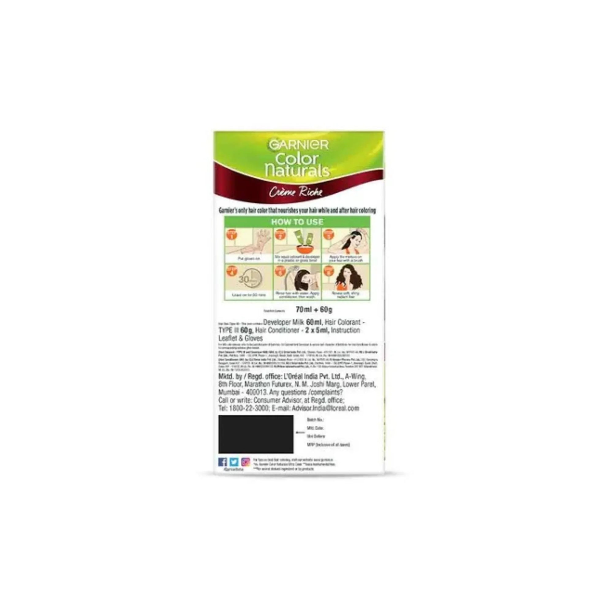 Garnier Color Naturals Creme Riche Hair Color (70ml+60g) - 6.60 Intense Red