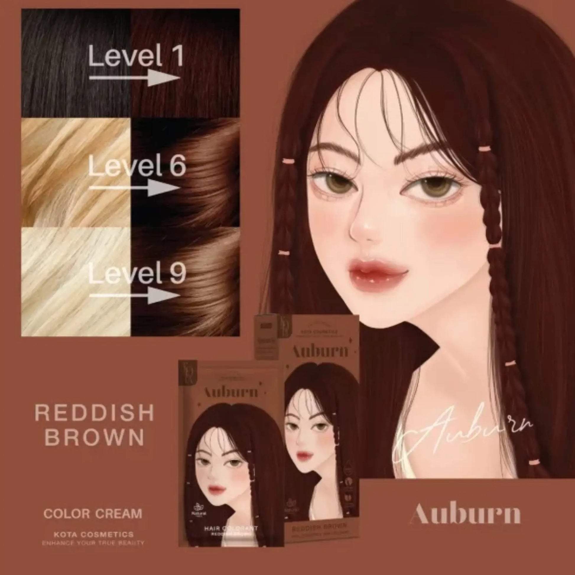 Kota Cosmetics Hair Color Cream Auburn - Reddish Brown