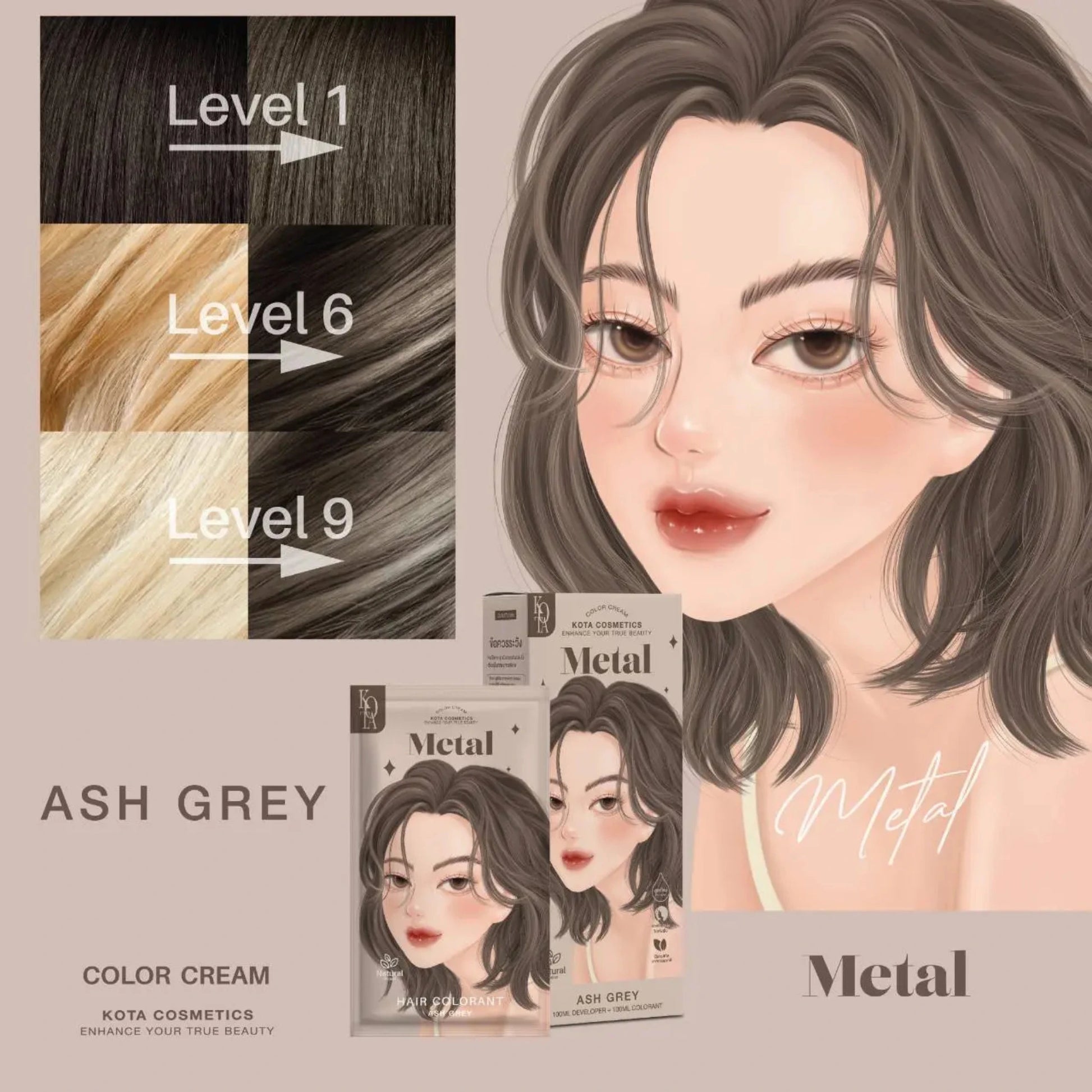 Kota Cosmetics Hair Color Cream Metal - Ash Grey