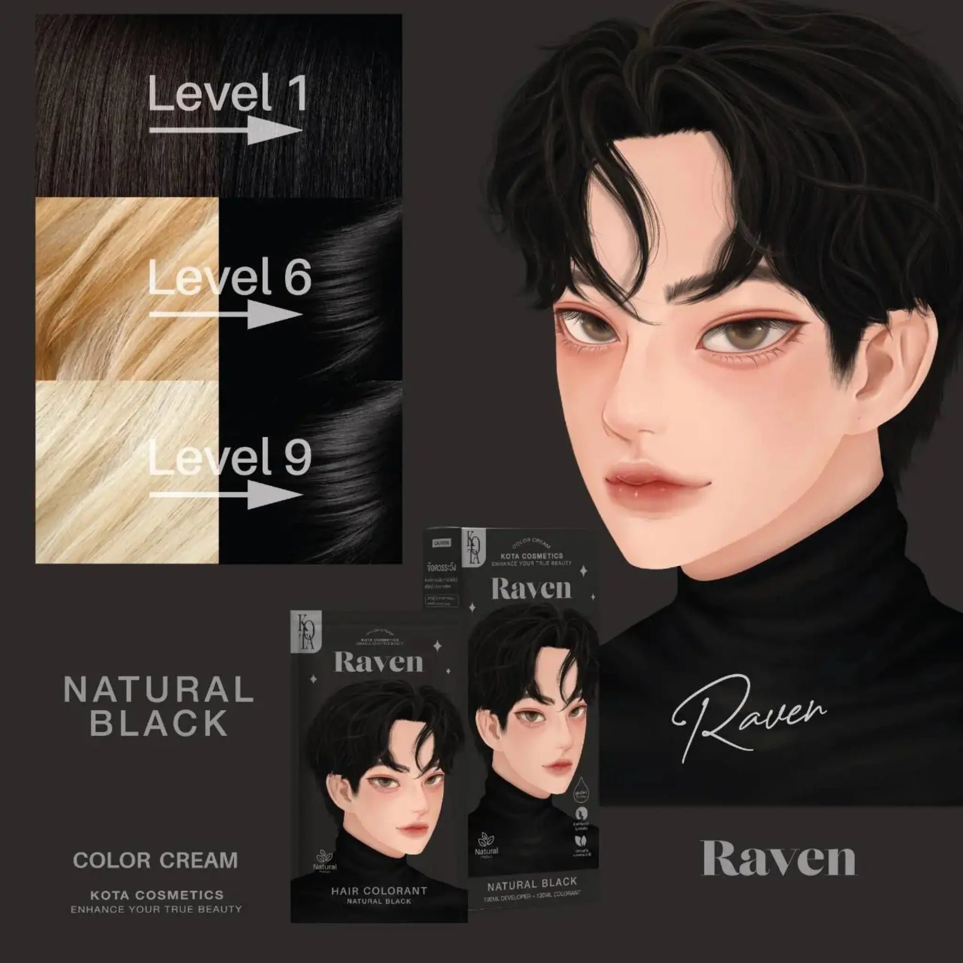 Kota Cosmetics Hair Color Cream Raven - Natural Black