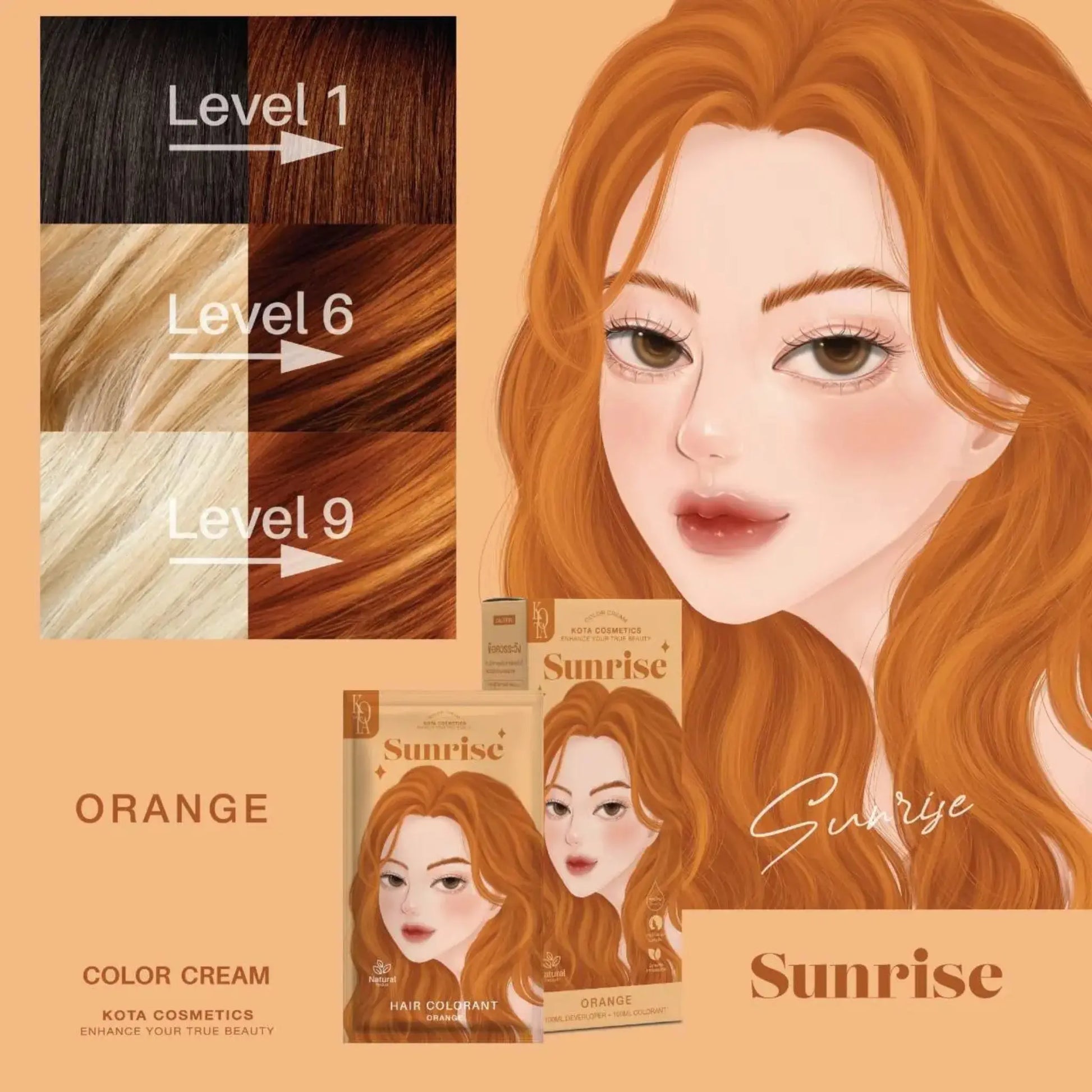 Kota Cosmetics Permanent Hair Color Cream SUNRISE – ORANGE