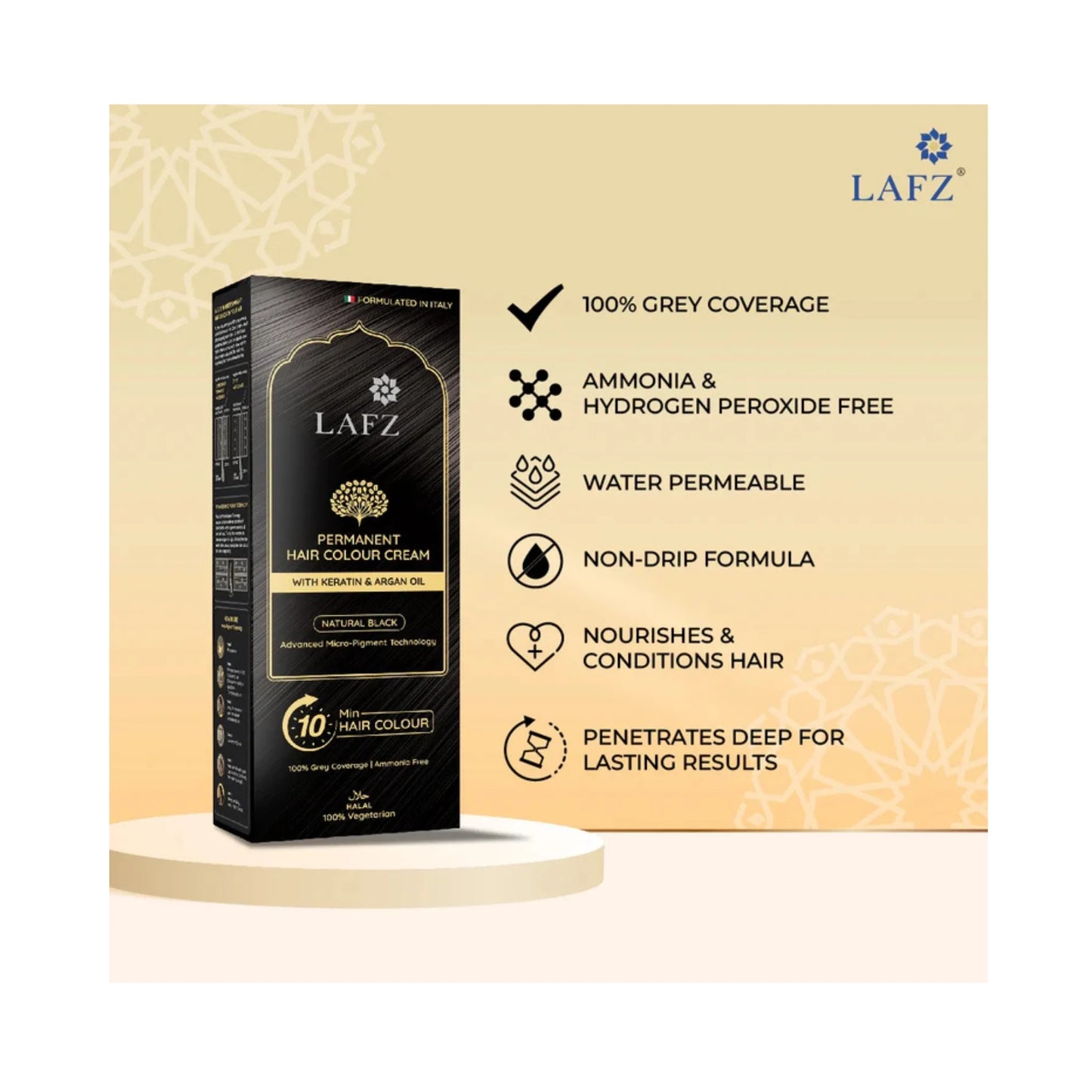 Lafz Permanent 10 Min Hair Color Cream Dubai (40ml) - Natural Black