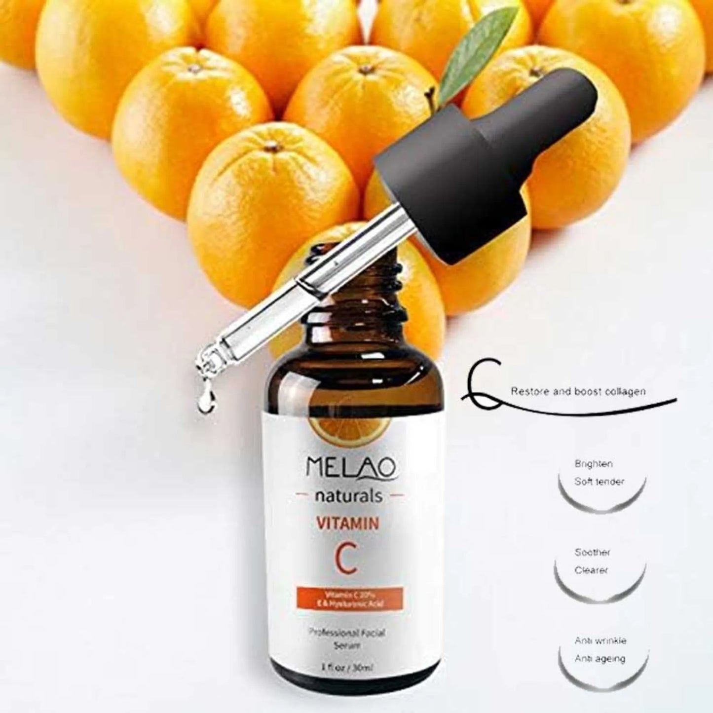 Melao Naturals Vitamin C Facial Serum with Vitamin C 20% E & Hyaluronic Acid
