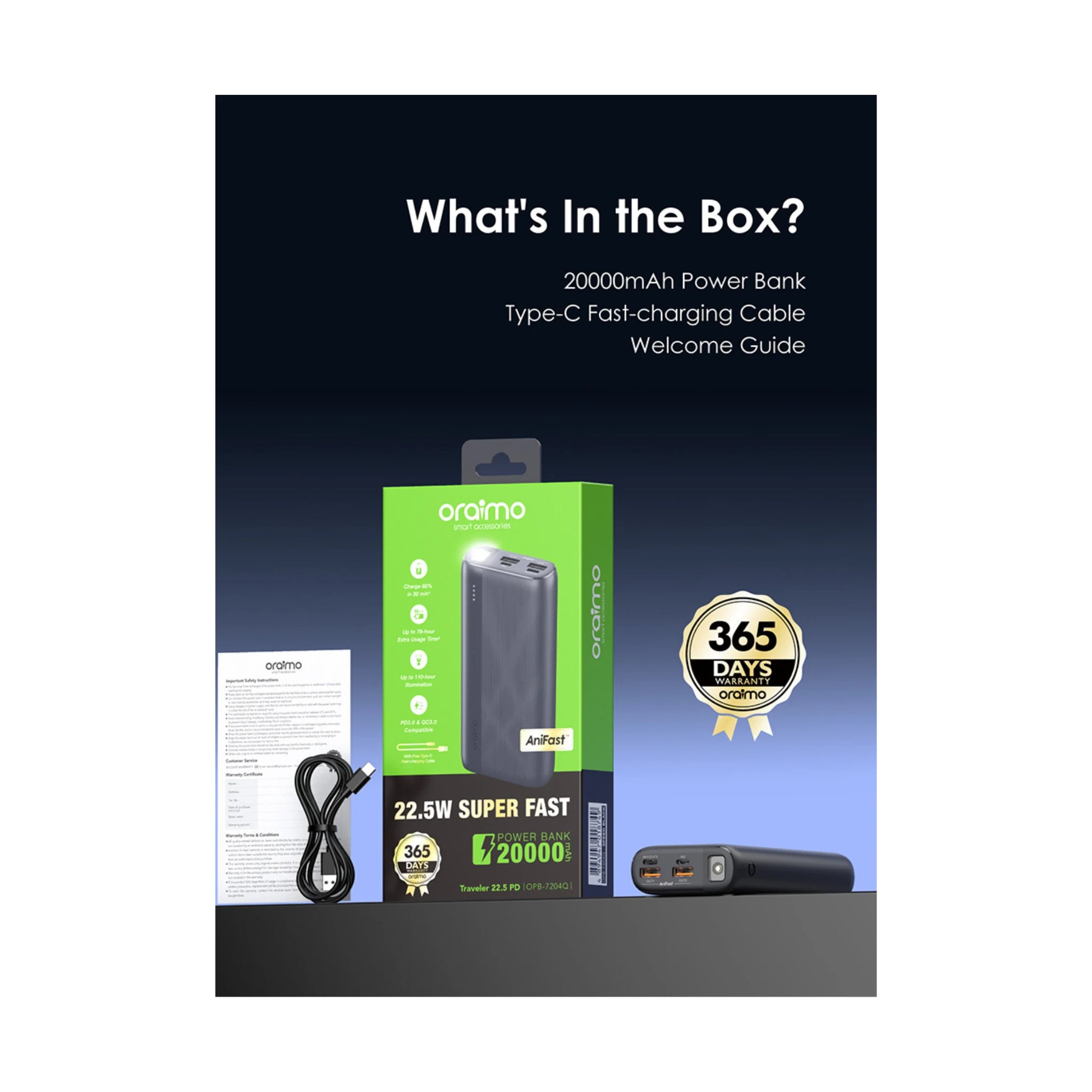 Oraimo 22.5W Super Fast 20000mAh Power Bank (OPB-7204Q)