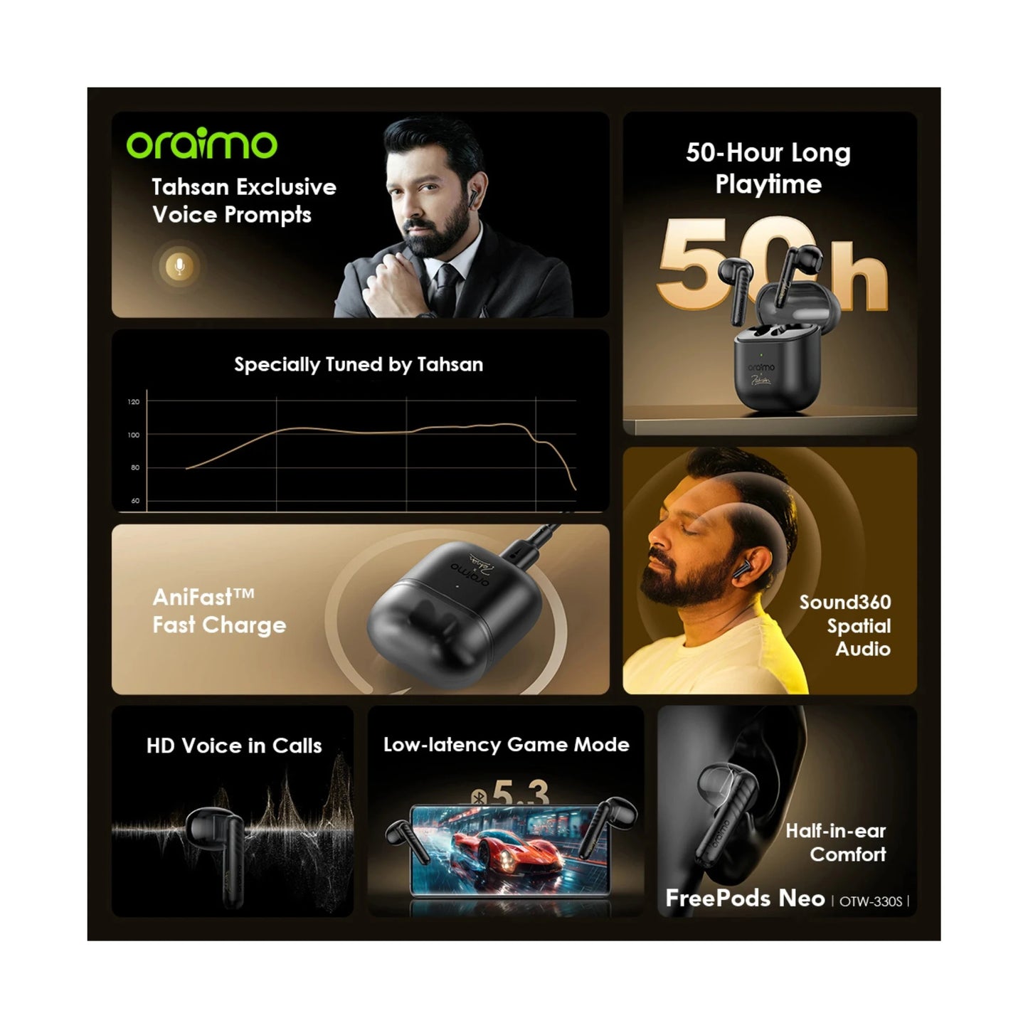 Oraimo FreePods Neo OTW-330S x Tahsan Edition Wireless Earbuds