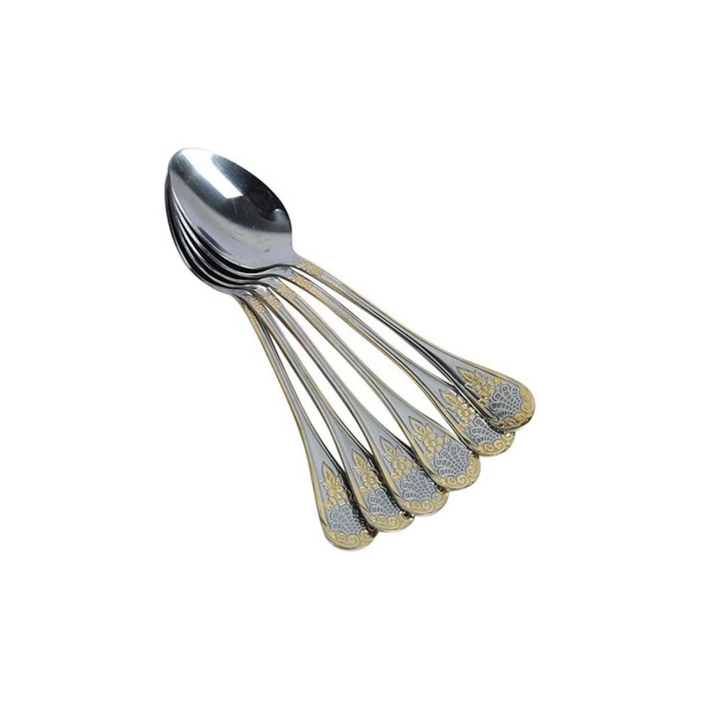 Stainless Steel Golden Design Tea Spoon Set- 6 pieces - Multi Design
