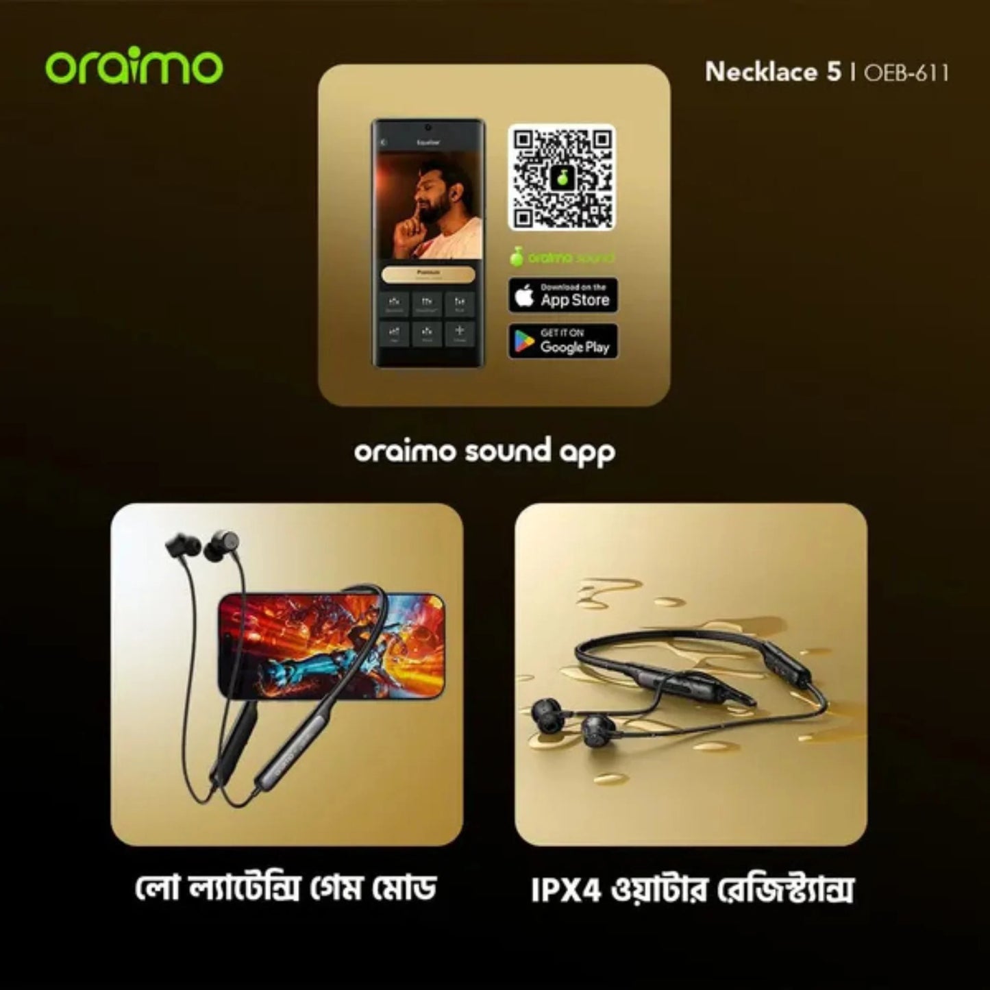 oraimo Necklace 5 Tahsan Tuned Noise Cancellation Wireless Headphone