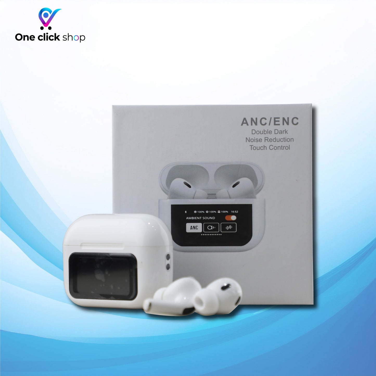 Airpods A9 Pro ANC Touch Screen Display Earbuds - Black & White