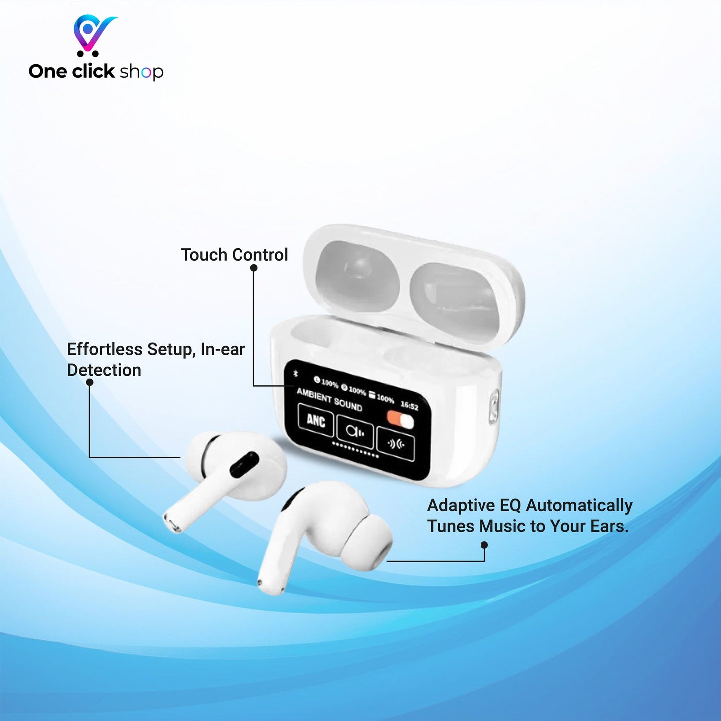 Airpods A9 Pro ANC Touch Screen Display Earbuds - Black & White