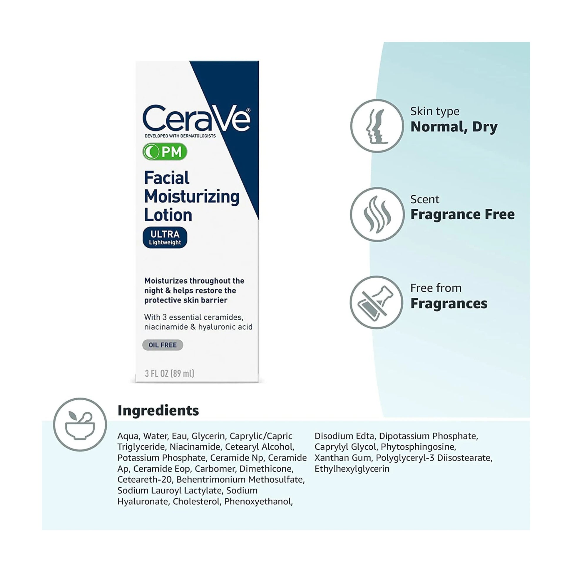 Cerave PM Facial Moisturizing Lotion For Normal To Dry Skin 89ml