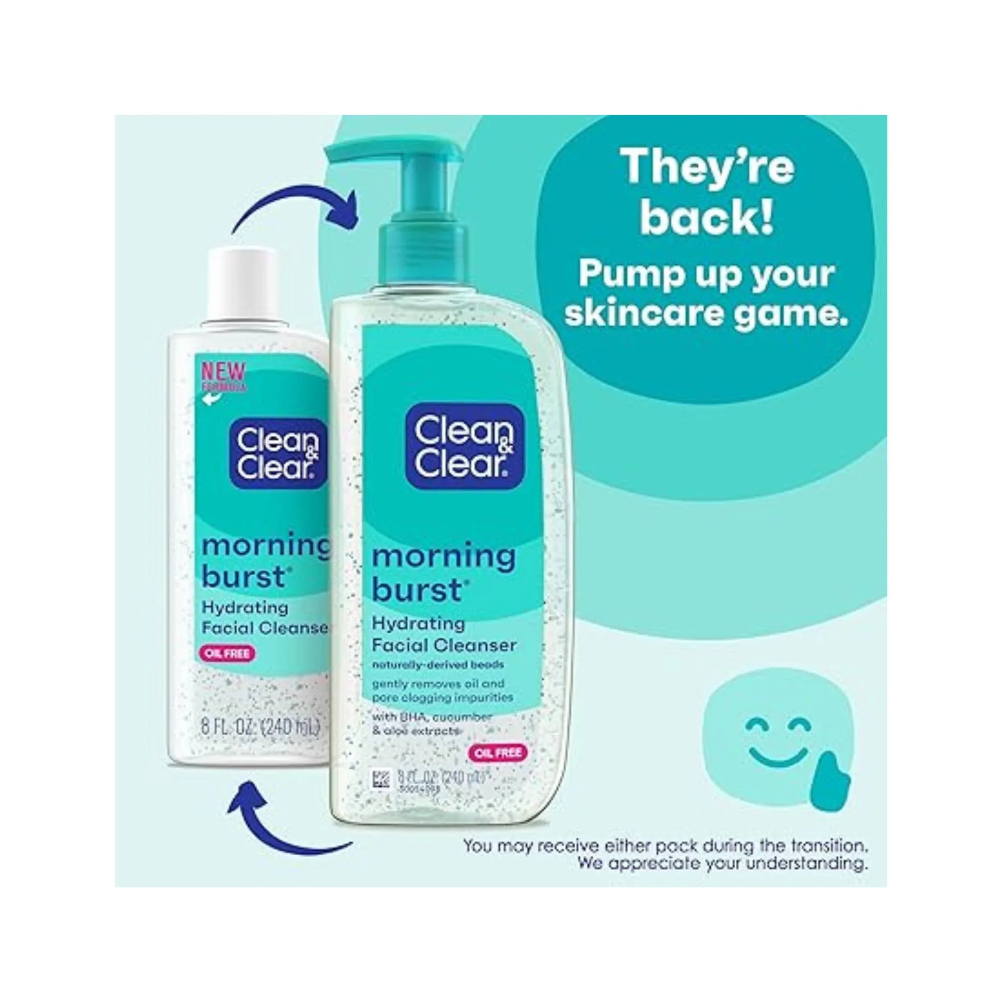 Clean & Clear Oil-Free Morning Burst Hydrating Facial Cleanser with BHA, Cucumber & Aloe Extracts 240ml