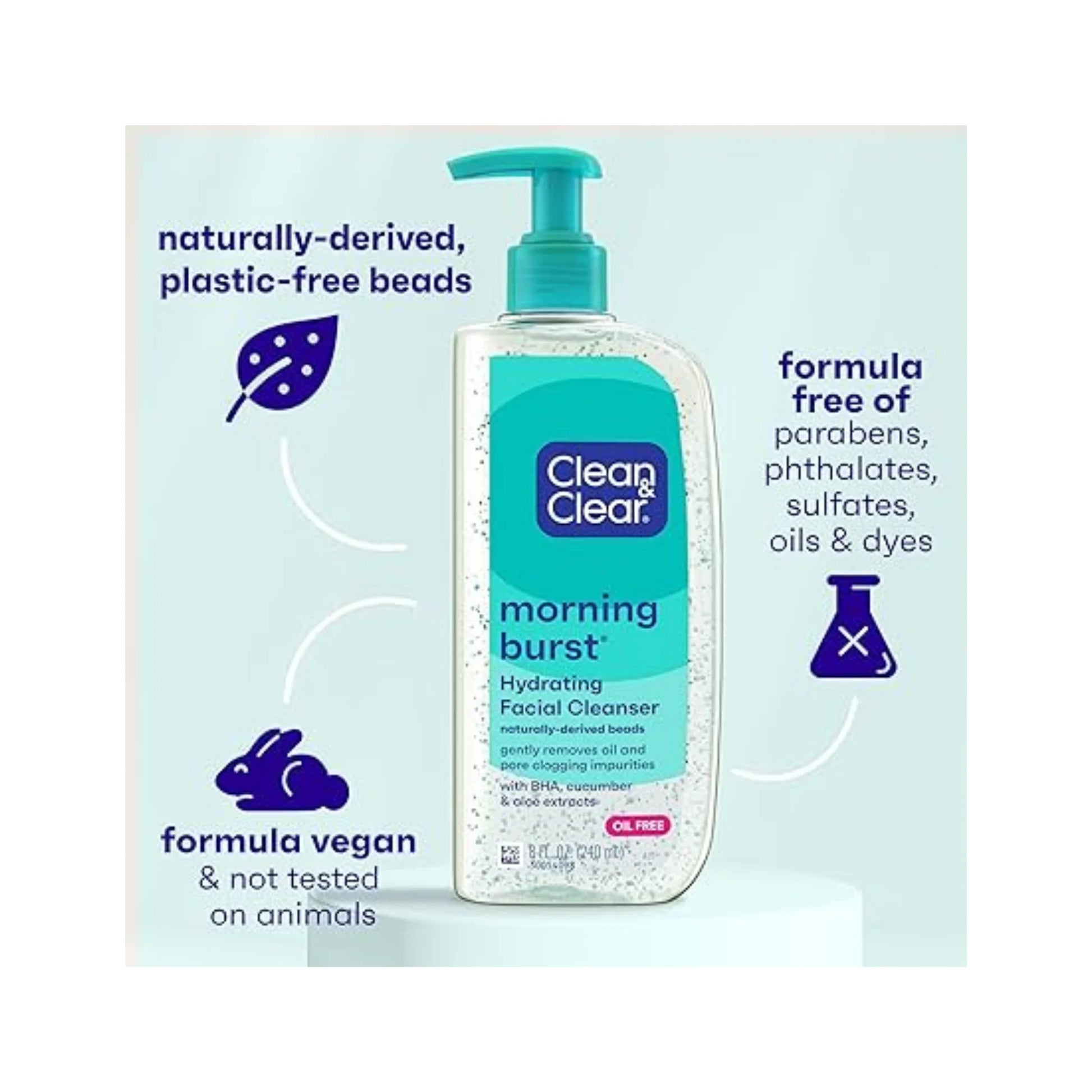 Clean & Clear Oil-Free Morning Burst Hydrating Facial Cleanser with BHA, Cucumber & Aloe Extracts 240ml