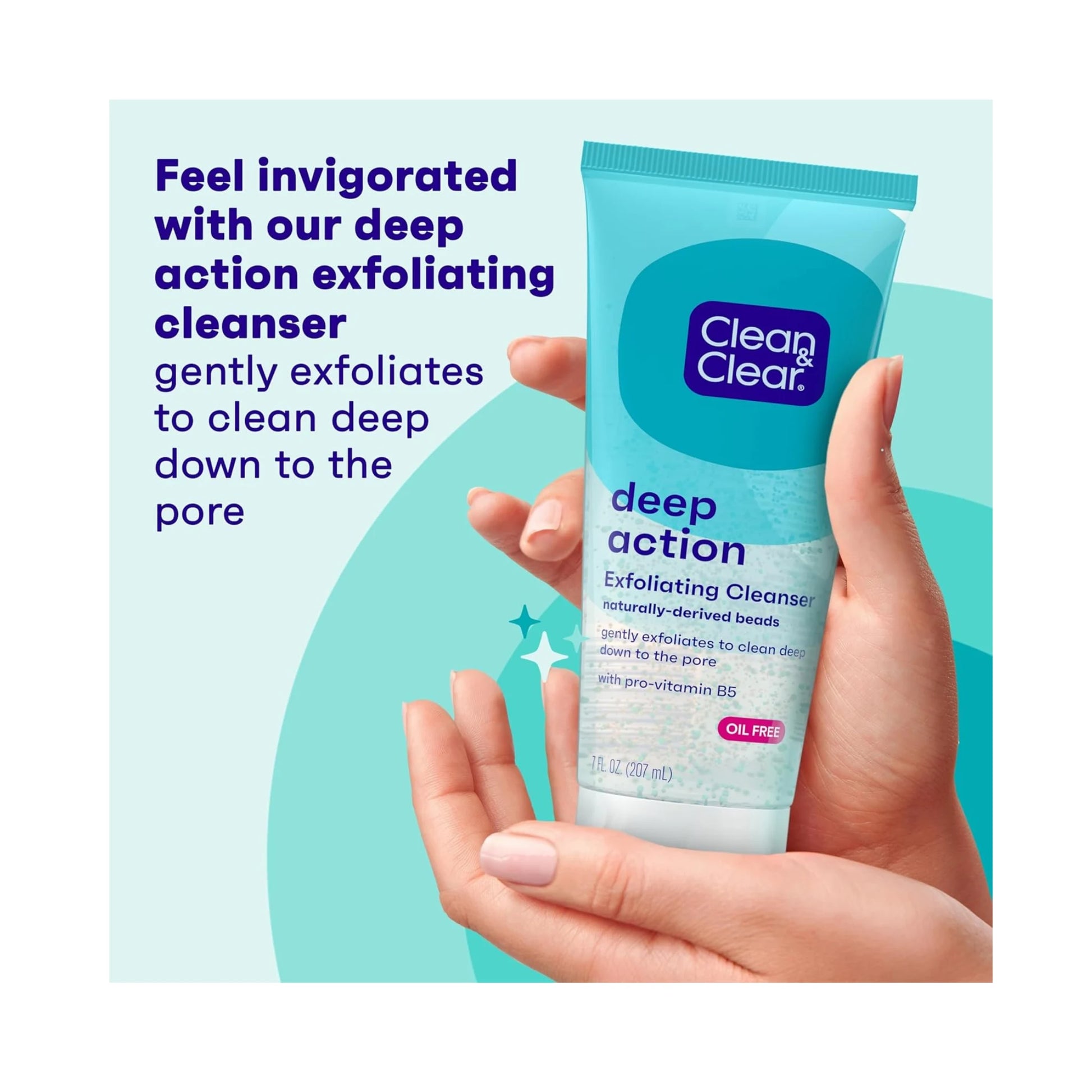 Clean & Clear Oil Free Deep Action Exfoliating Cleanser Naturally Derived Beads 207ml