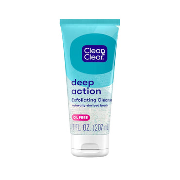 Clean & Clear Oil Free Deep Action Exfoliating Cleanser Naturally Derived Beads 207ml