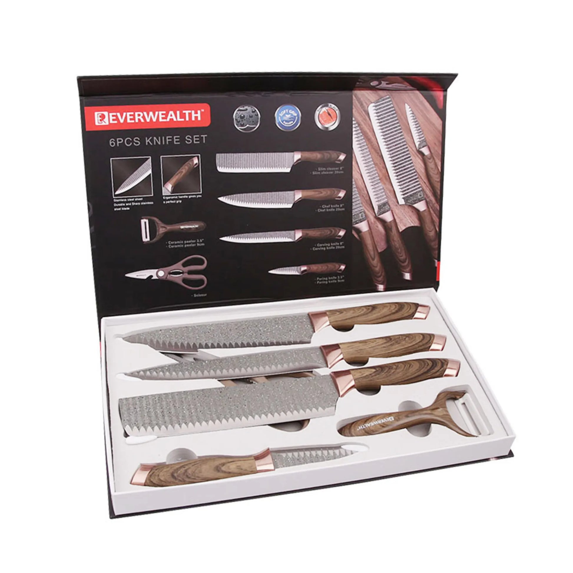 Everrich Non-Stick Stone Coating Kitchen Knives Set In Gift Box – 6 Pcs