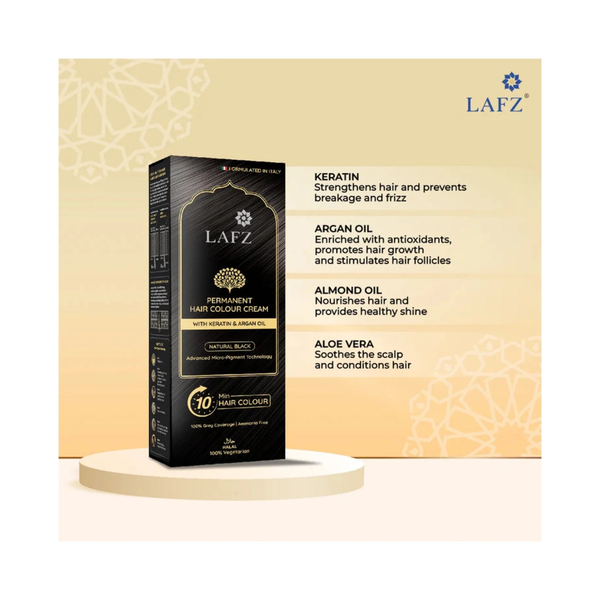 Lafz Permanent 10 Min Hair Color Cream Dubai (40ml) - Natural Black