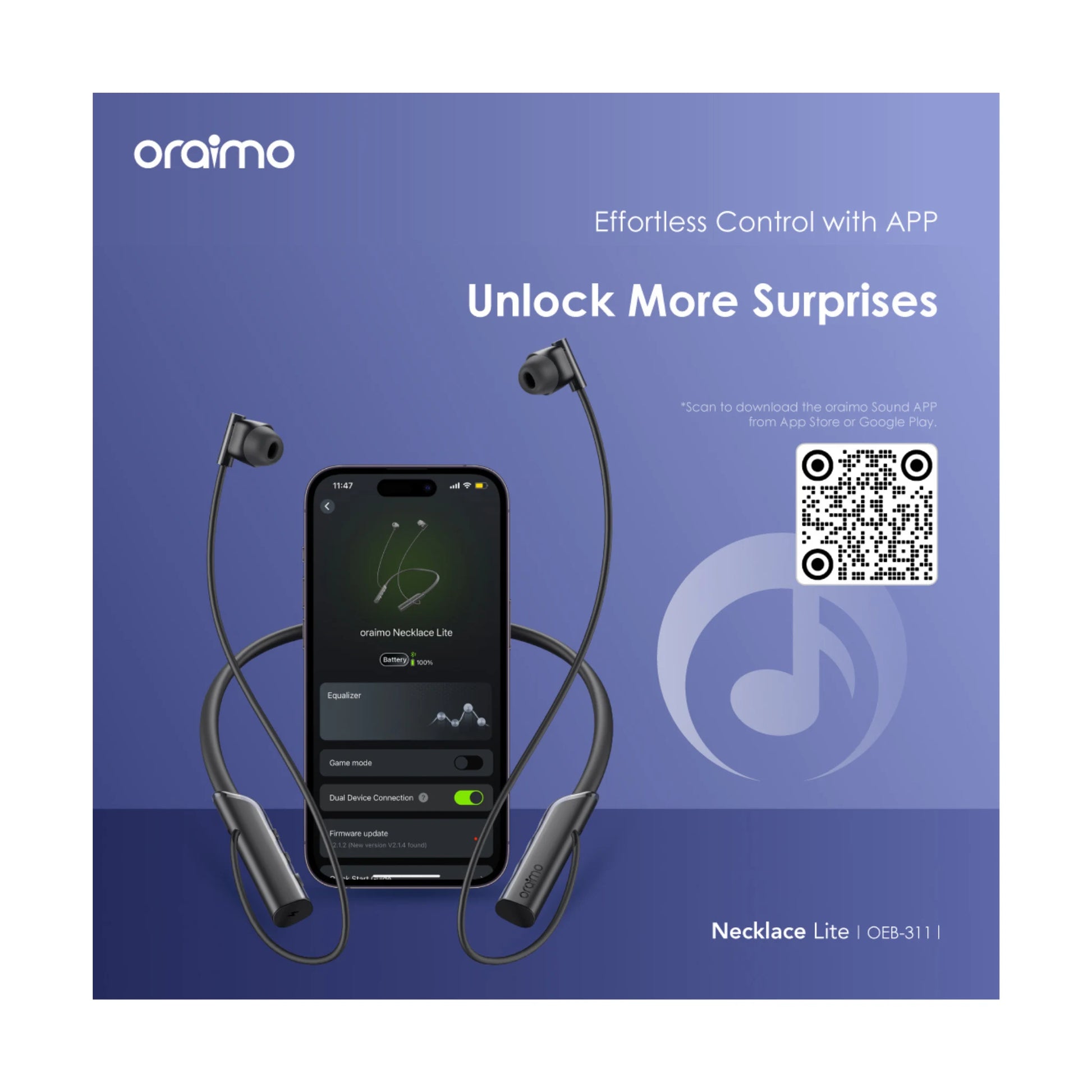 Oraimo OEB-311 Necklace Lite ENC with Vibration Wireless Neckband