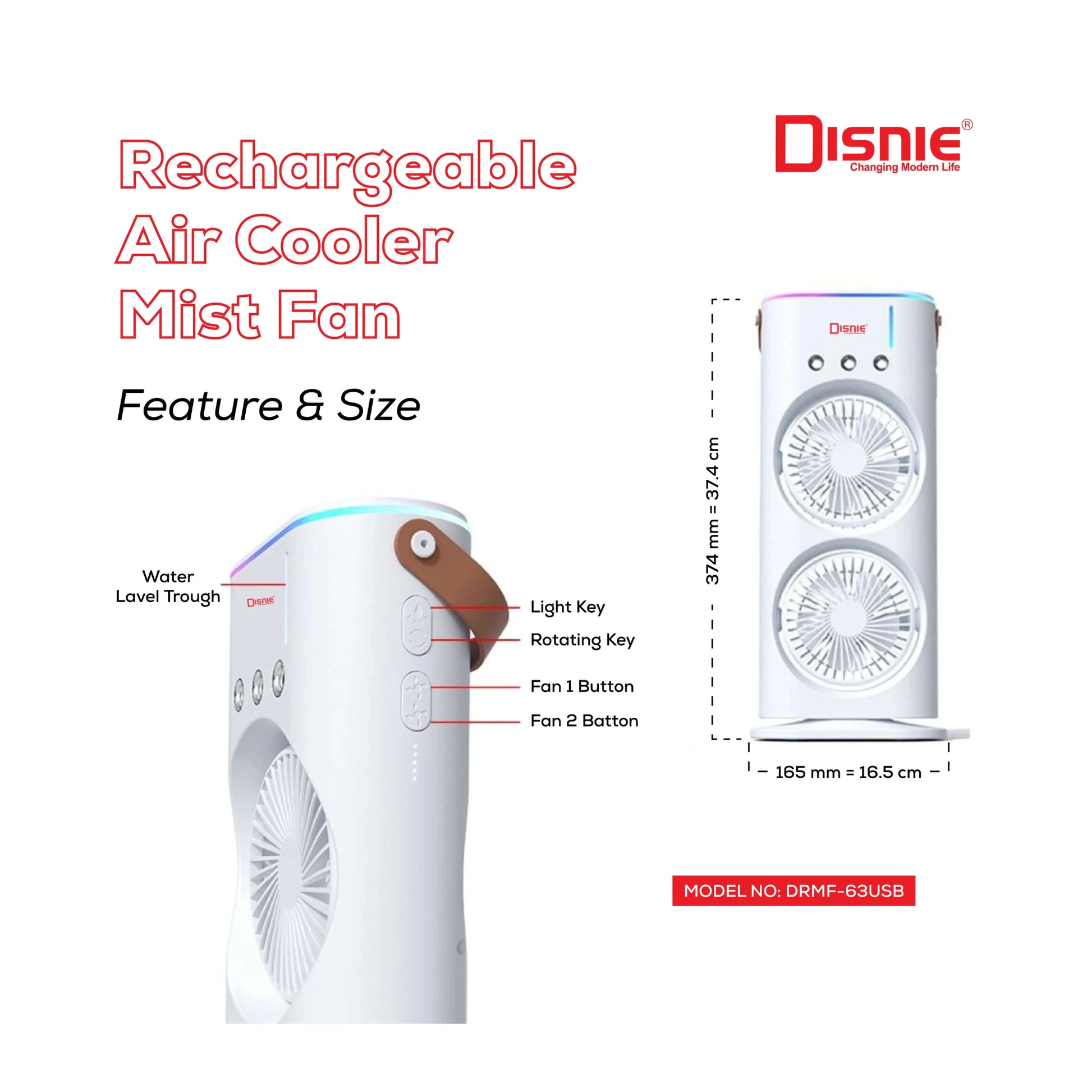 Rechargeable Double Head Portable Mini Air Cooling Mist Fan with Remote